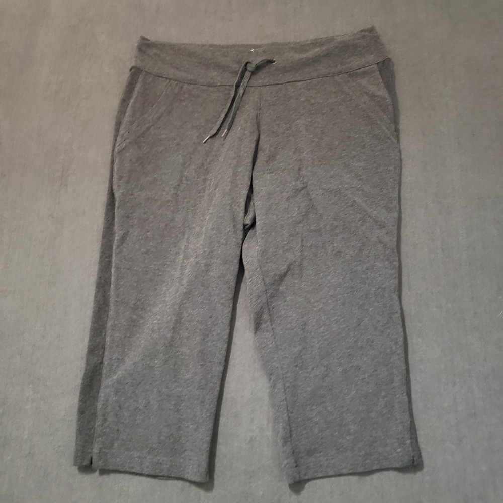 Tek Gear Capri Pants Womens PL Gray Essential Gear Drawstring Athletic Crop